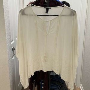 Forever 21 Ivory Blouse with Embroidered Hem